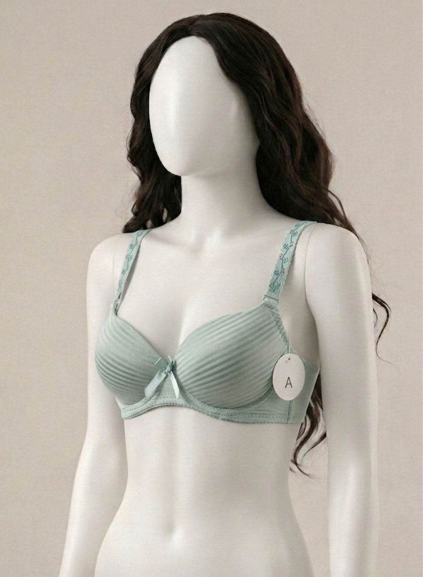 Whisper Premium Striped Wired Bra – Floral Strap Edition