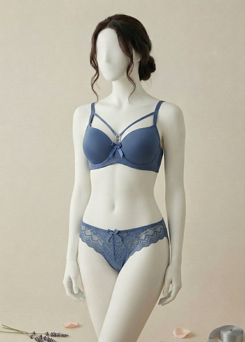Whisper "Caged Beauty" Wired Bra & Lace Panty Set (Smooth Cup with Fancy Straps)