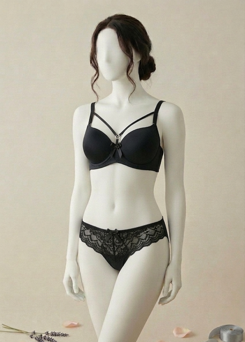 Whisper "Caged Beauty" Wired Bra & Lace Panty Set (Smooth Cup with Fancy Straps)