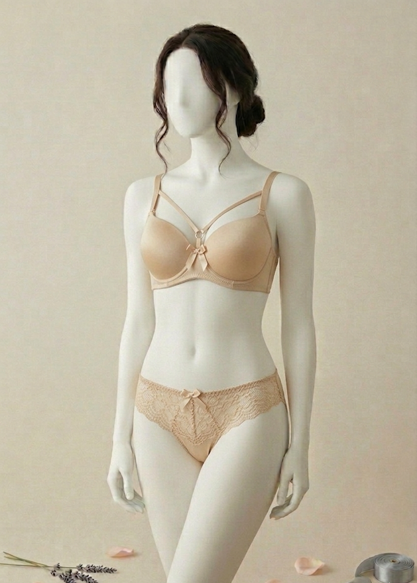 Whisper "Caged Beauty" Wired Bra & Lace Panty Set (Smooth Cup with Fancy Straps)