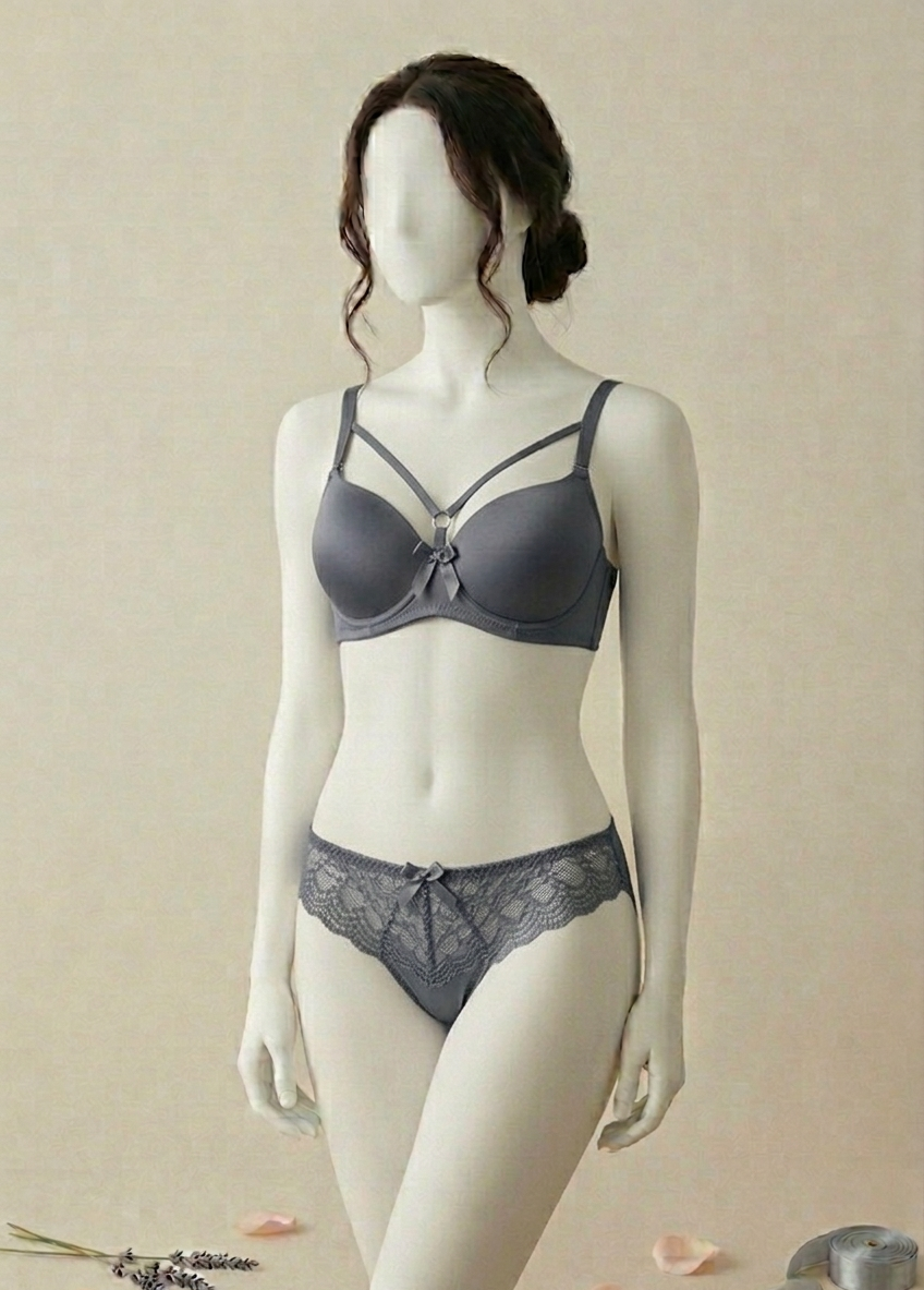 Whisper "Caged Beauty" Wired Bra & Lace Panty Set (Smooth Cup with Fancy Straps)
