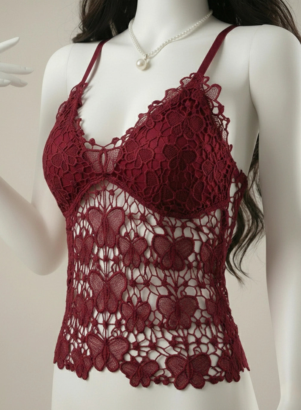 Nude Butterfly Lace Bralette Camisole with Scalloped Hem