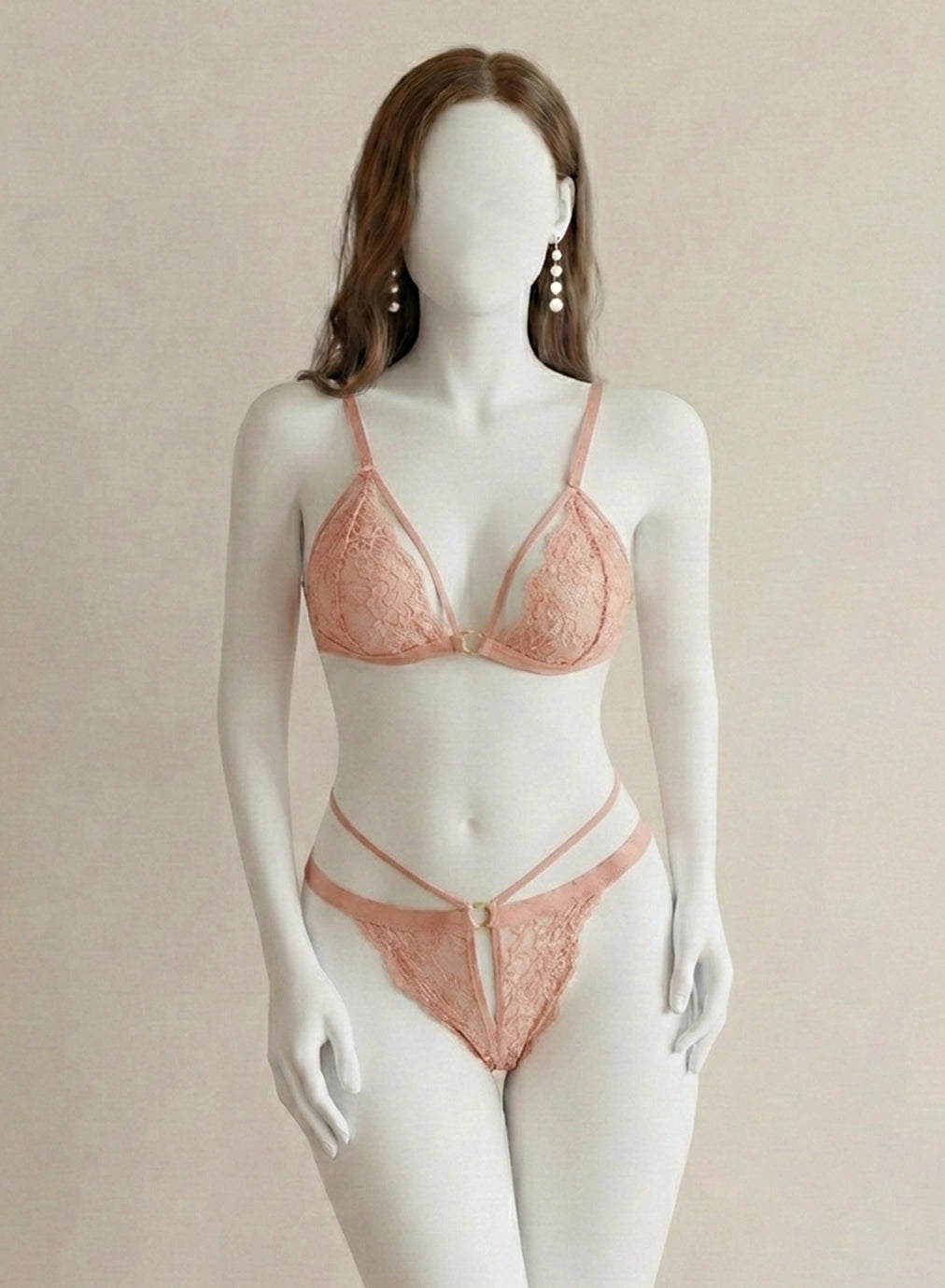 Floral Lace Strappy Bralette Set with Hardware Details