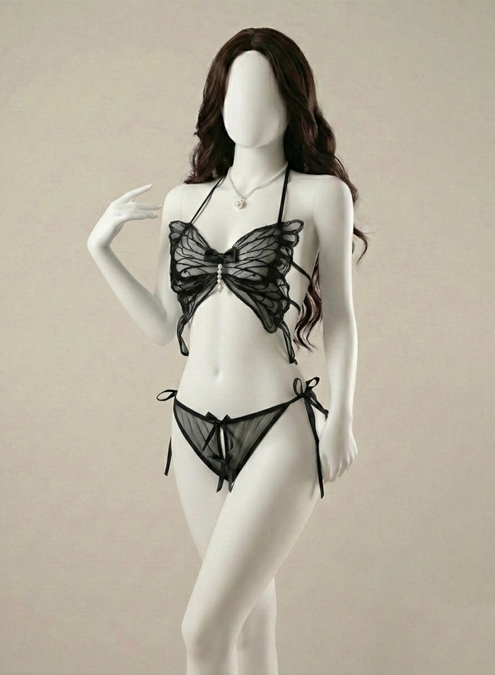 Sheer Butterfly Applique Bralette and Tie-Side Panty Set
