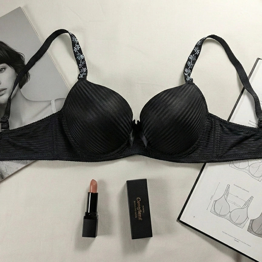 Whisper Premium Striped Wired Bra – Floral Strap Edition