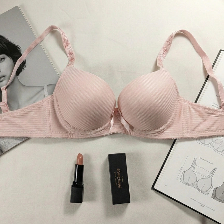 Whisper Premium Striped Wired Bra – Floral Strap Edition