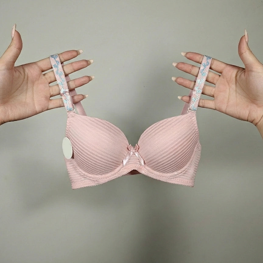 Whisper Premium Striped Wired Bra – Floral Strap Edition